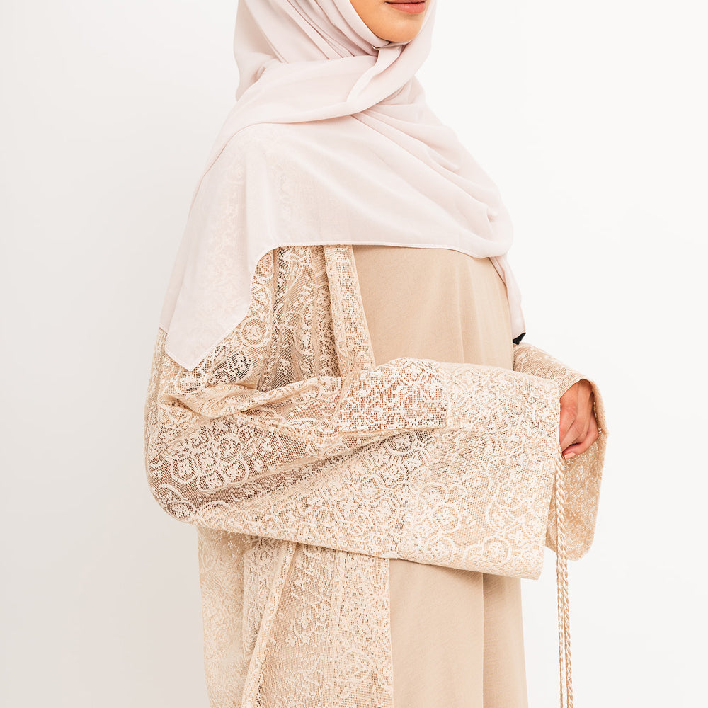 Abaya aperto in pizzo color crema